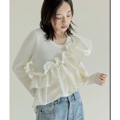 Ruffle Trim Round Knit Top