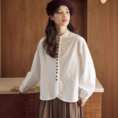 Band Collar Button Blouse