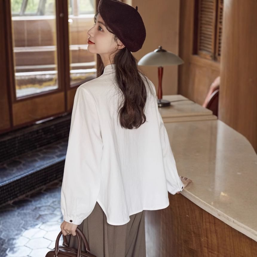 Band Collar Button Blouse