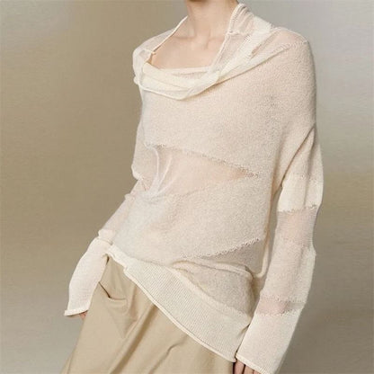 Cowl Neck Sheer Knit Long Sleeve