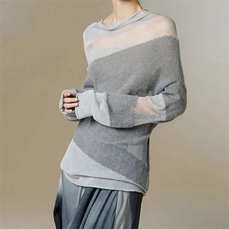 Cowl Neck Sheer Knit Long Sleeve