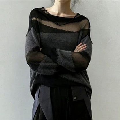 Cowl Neck Sheer Knit Long Sleeve