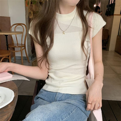 Mock Neck Ribbed Cap Sleeve Top