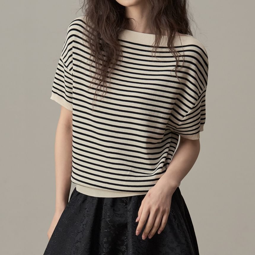 One-Shoulder Striped Knit Tee