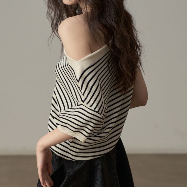 One-Shoulder Striped Knit Tee