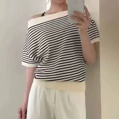 One-Shoulder Striped Knit Tee
