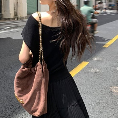 One Shoulder Ruched Knit Top