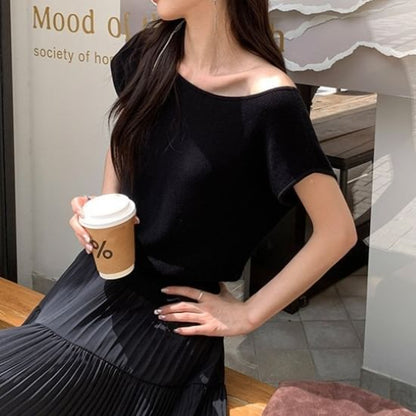 One Shoulder Ruched Knit Top