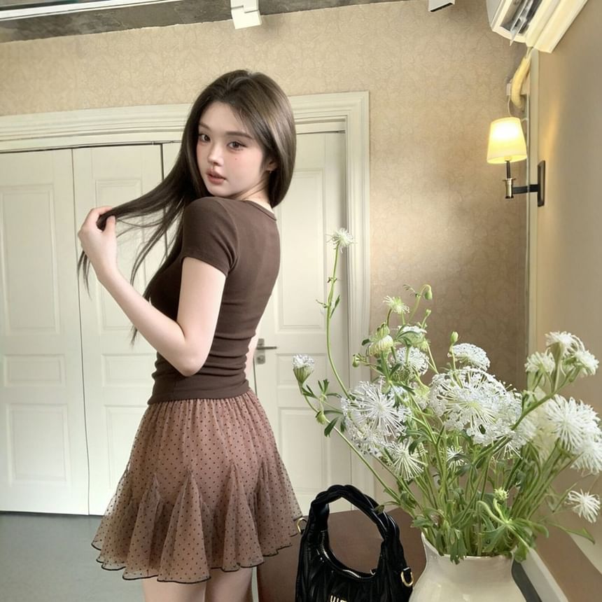 Slim Tee with Dotted Mini Skirt