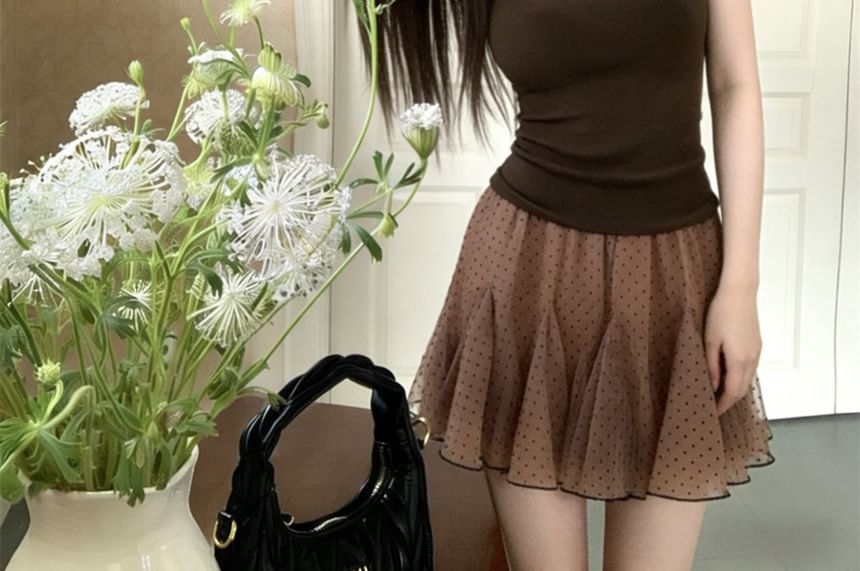 Slim Tee with Dotted Mini Skirt