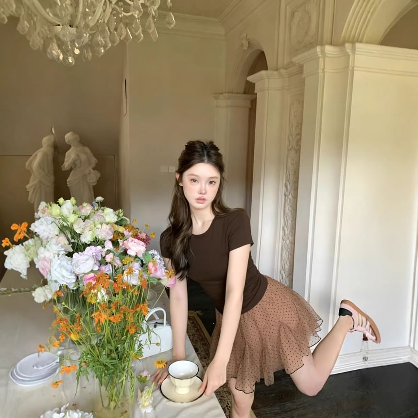 Slim Tee with Dotted Mini Skirt