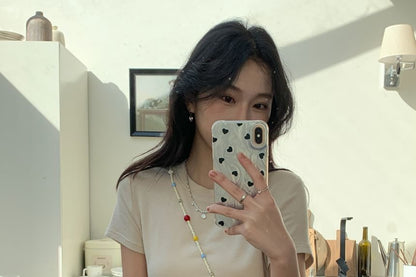 Round Neck Ruffled Hem Fitted Tee