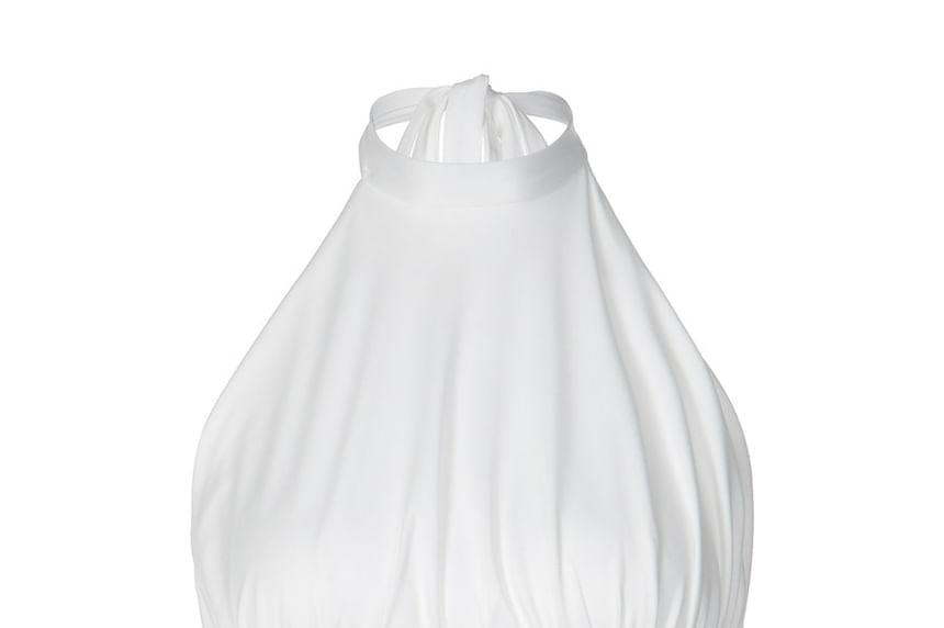 Ruched Halter Lace-Trim Crop Tank