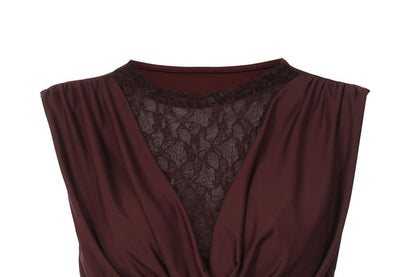 Ruched Lace Trim Cowl Tank