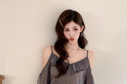 Ruffle Trim Sheer Blouse and Skirt Set