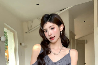 Ruffle Trim Sheer Blouse and Skirt Set