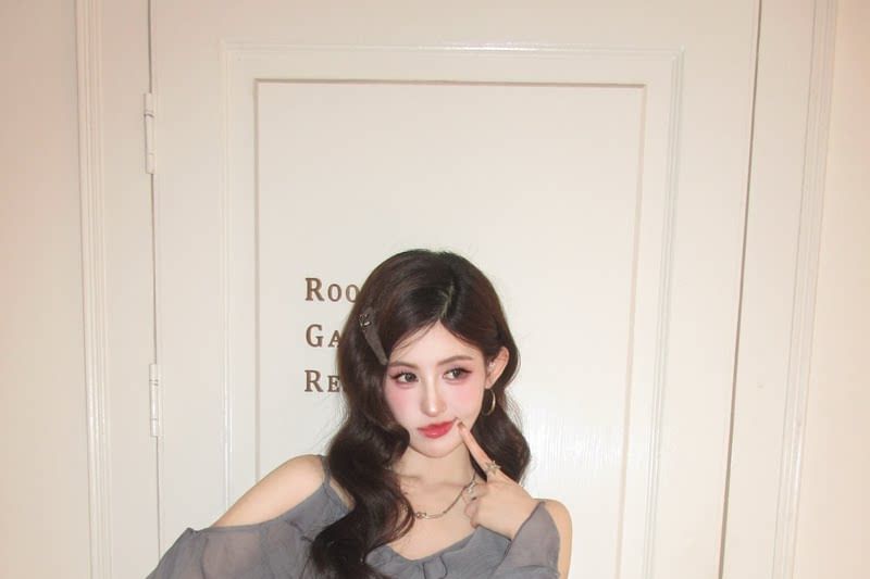 Ruffle Trim Sheer Blouse and Skirt Set