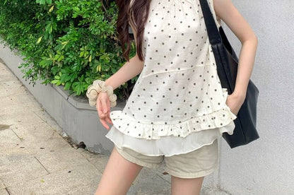 Polka Dot Ruffled Hem Tank