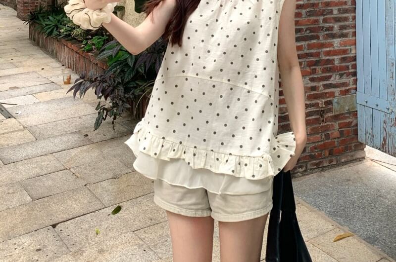 Polka Dot Ruffled Hem Tank