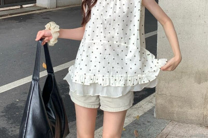 Polka Dot Ruffled Hem Tank