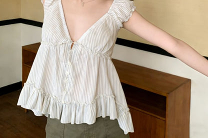Puff Sleeve Ruffle Hem Blouse
