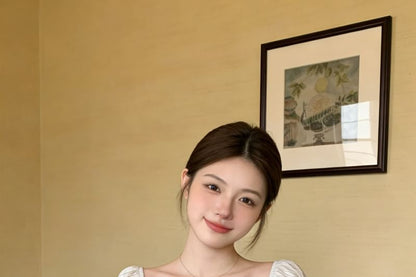 Puff Sleeve Ruffle Hem Blouse