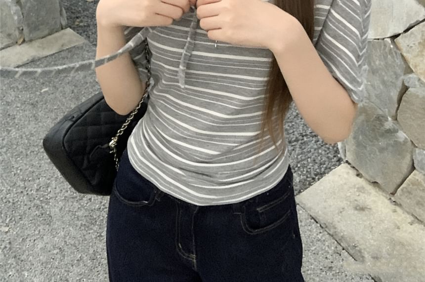 Off-Shoulder Striped Tee with Scarf Set