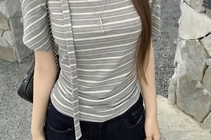 Off-Shoulder Striped Tee with Scarf Set