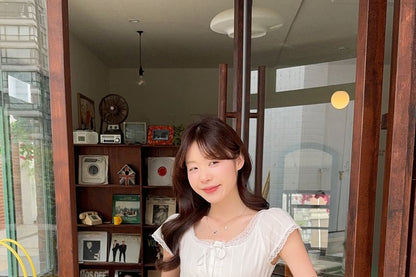 Lace Trim Crop Blouse with Plaid Skirt