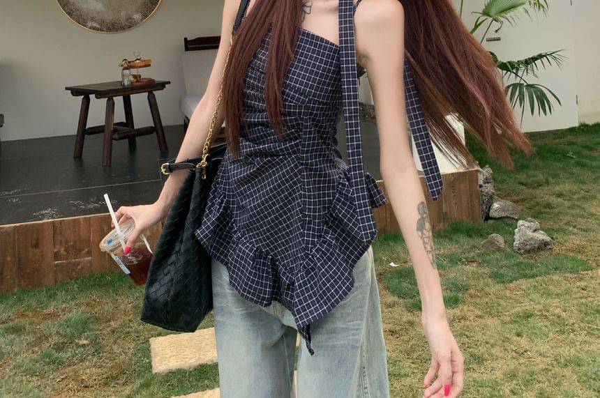 Asymmetrical Ruched Camisole with Scarf Set