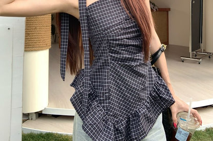 Asymmetrical Ruched Camisole with Scarf Set