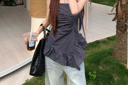 Asymmetrical Ruched Camisole with Scarf Set