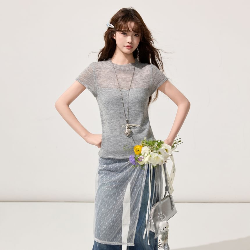 Crewneck Short-Sleeve Knit Top