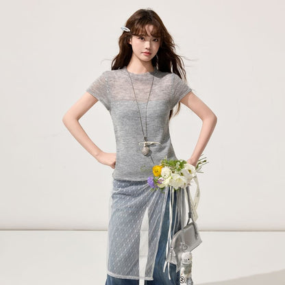 Crewneck Short-Sleeve Knit Top