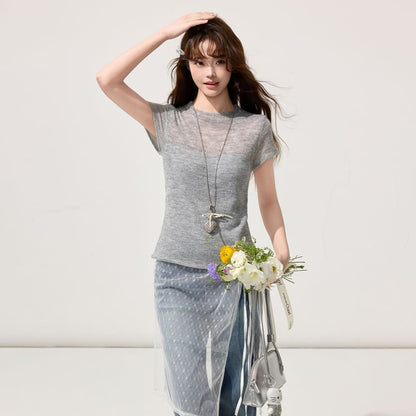 Crewneck Short-Sleeve Knit Top