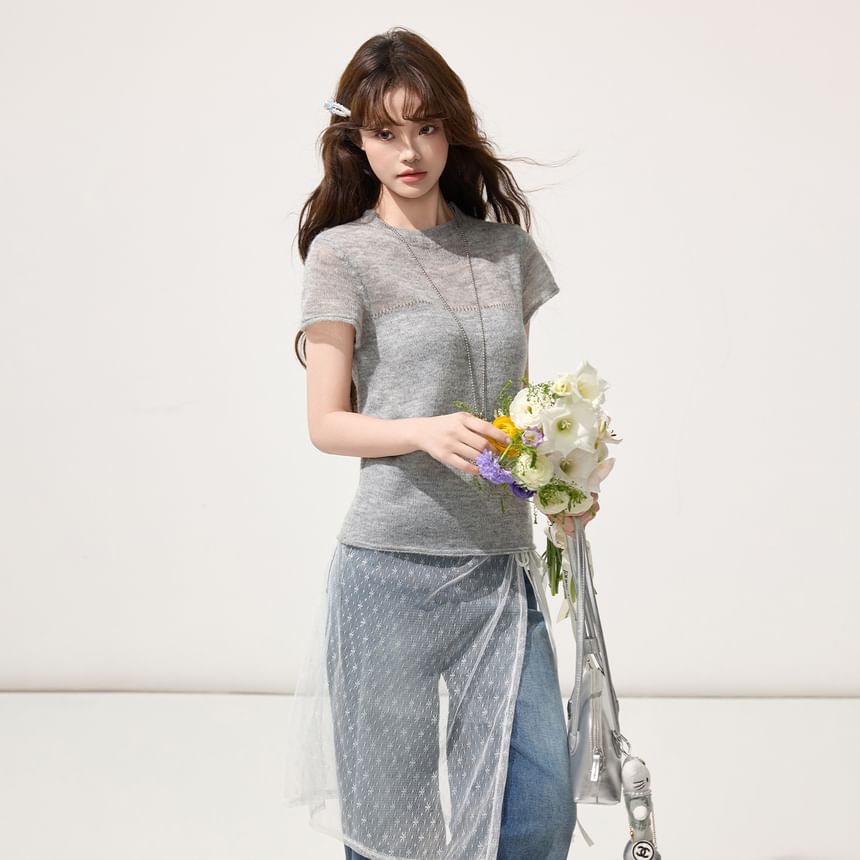 Crewneck Short-Sleeve Knit Top