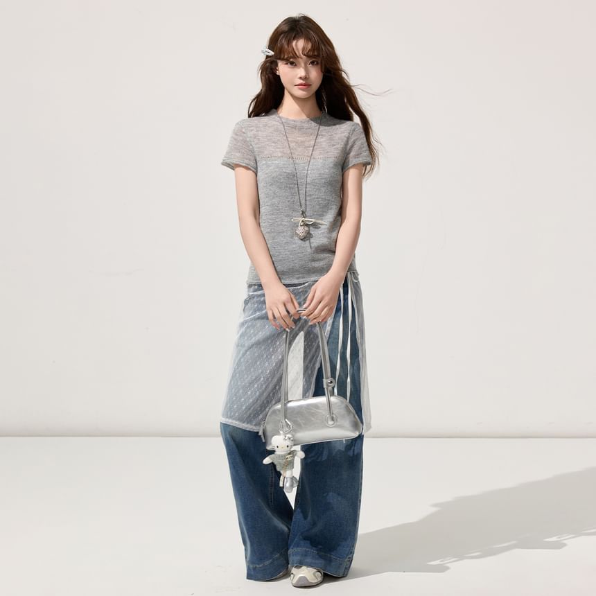 Crewneck Short-Sleeve Knit Top