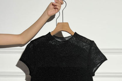 Crewneck Short-Sleeve Knit Top