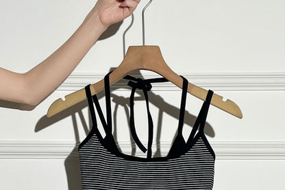 Strapped Striped Crop Tee