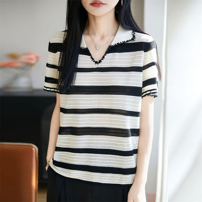 Beaded Accent Knit Top with Short Sleeves