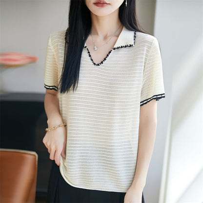 Beaded Accent Knit Top with Short Sleeves