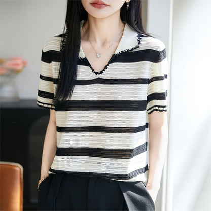 Beaded Accent Knit Top with Short Sleeves