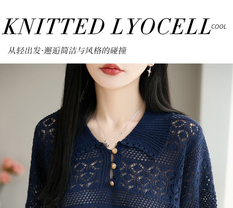 Crochet Polo Short-Sleeve Top