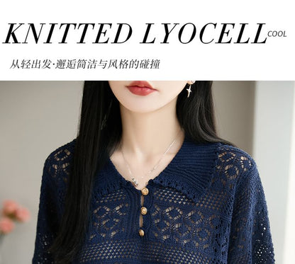 Crochet Polo Short-Sleeve Top