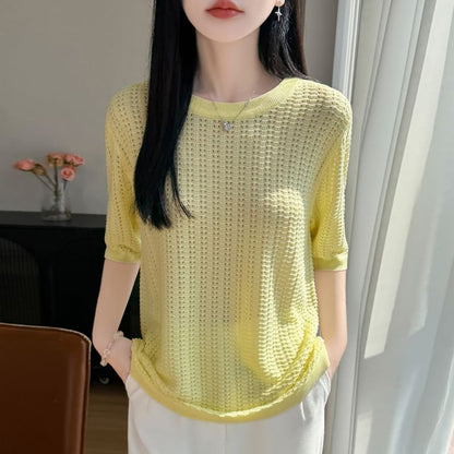 Waffle Knit Crewneck Top