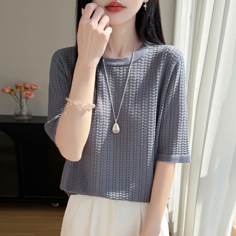 Waffle Knit Crewneck Top