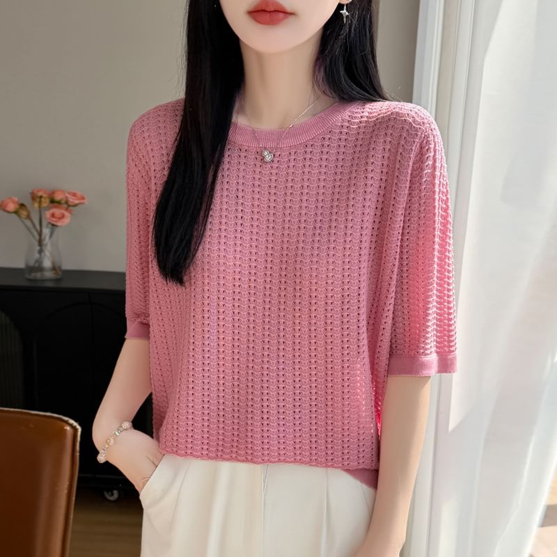 Waffle Knit Crewneck Top