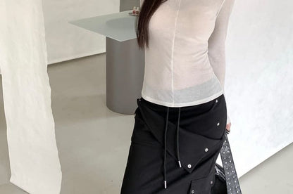 Sheer Boatneck Long-Sleeve Top