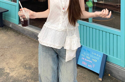 Dotted Frill Sleeveless Top