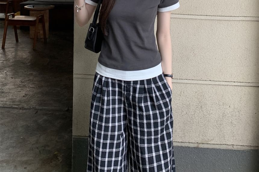 Faux Two-Piece Crewneck Stripe Tee
